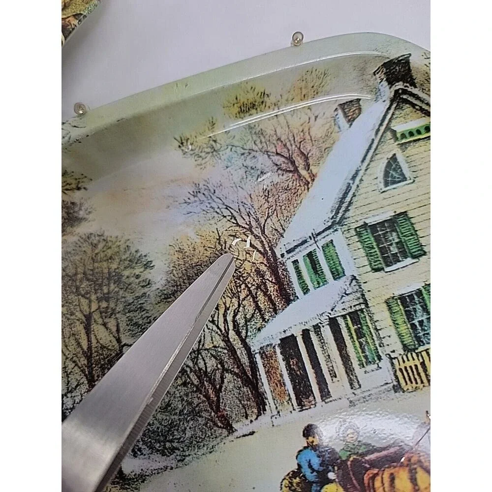Vtg. Currier & Ives‎ American Homestead 3 Seasons 1868 Metal Serving trays 7.5x6